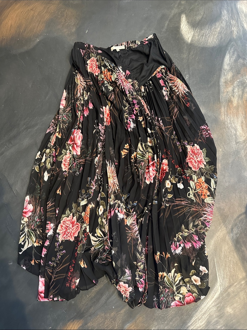 Lavender Brown Black Floral Pleated Maxi Skirt